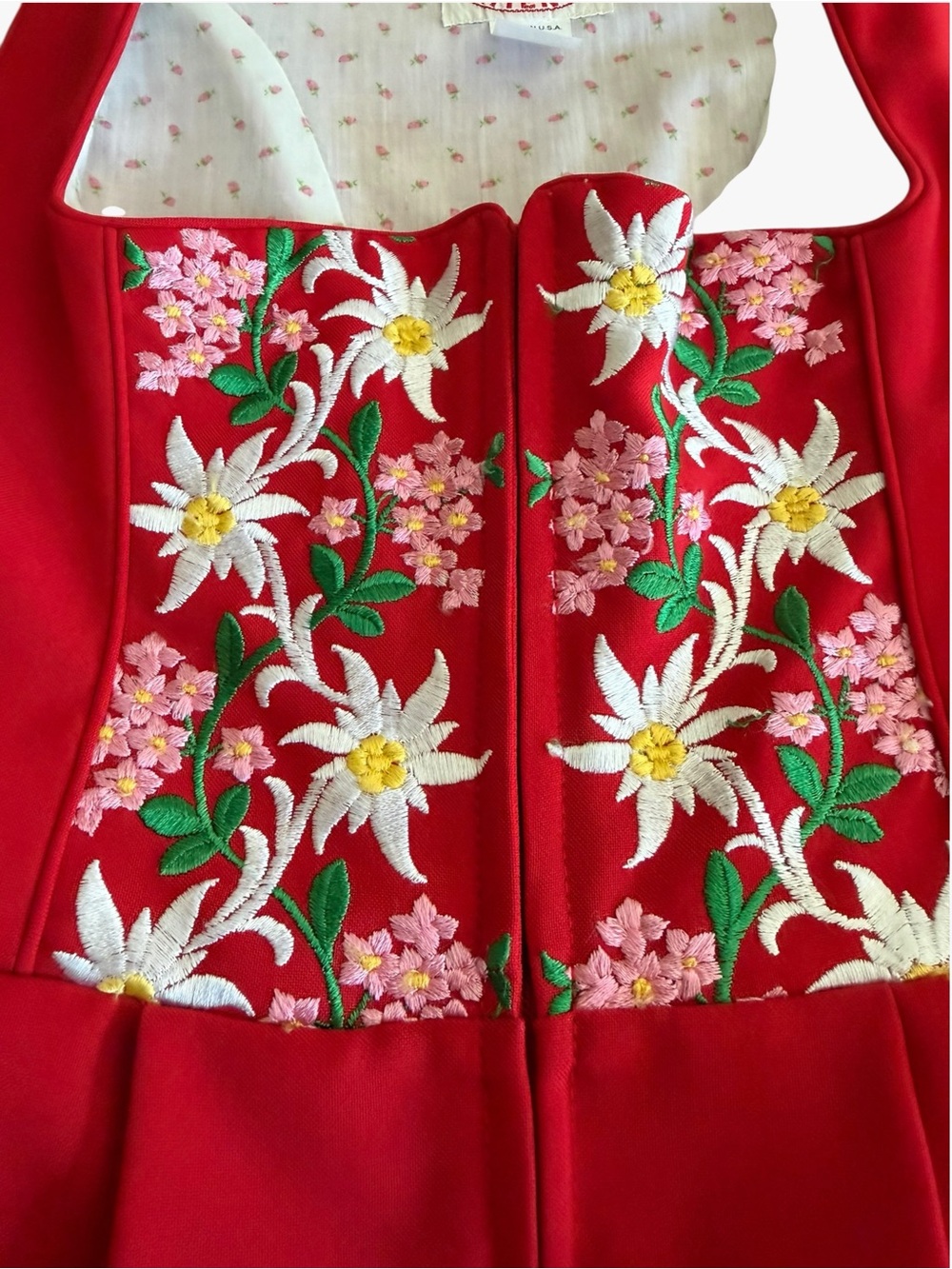 Licht trachtenhaus Red Floral Embroidered Women's Dress with White Daisy Accents